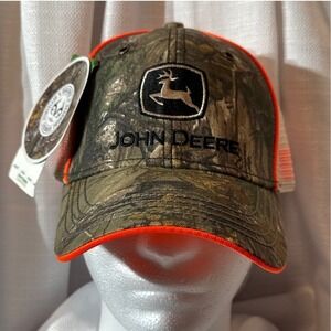 John Deere Realtree APX Camo Trucker Hat Orange Mesh Snapback Cap LP66977 NEW